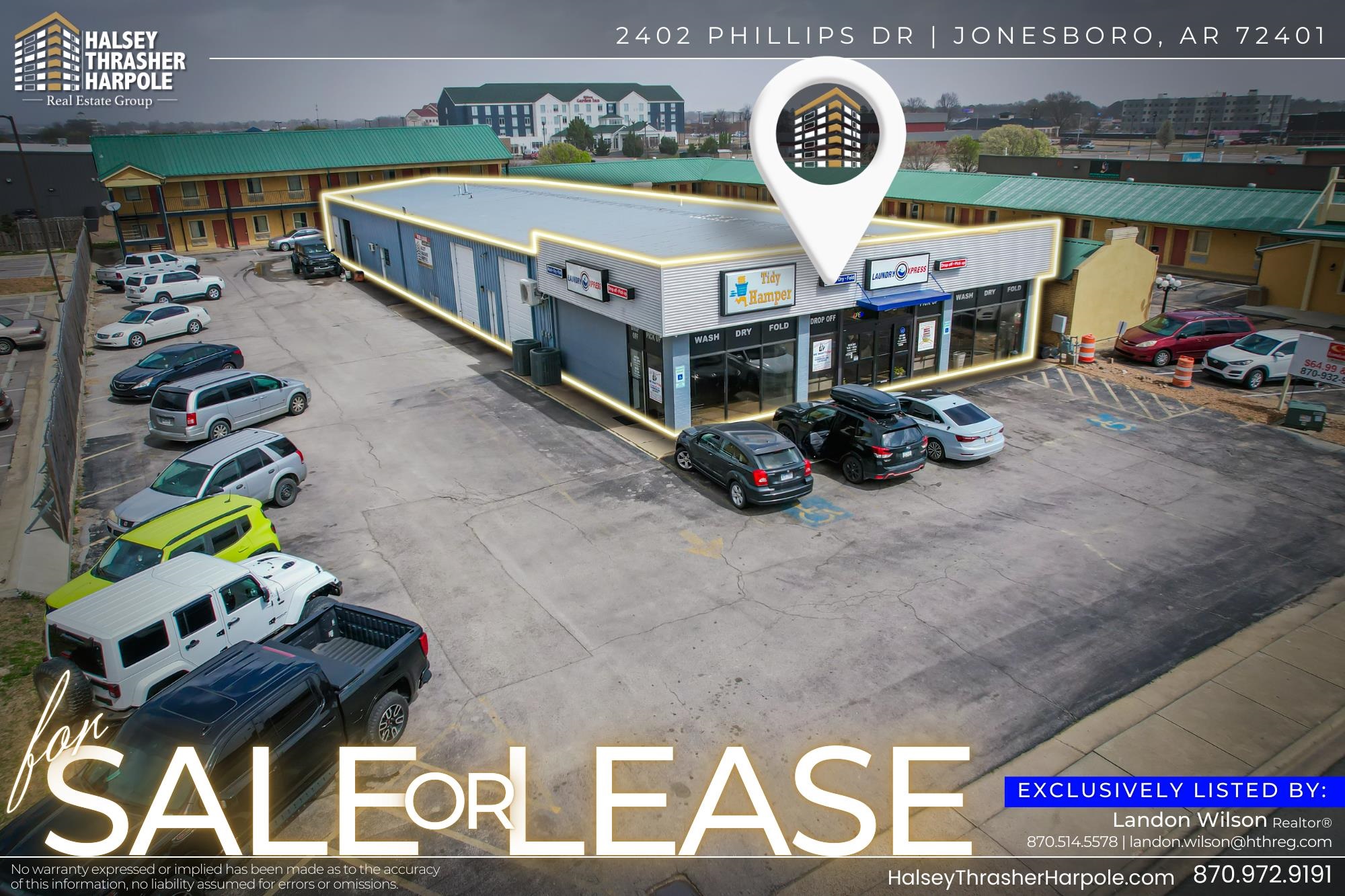 This prime commercial property, positioned in the heart of Jonesboro's Hospitality District, is now available for sale at $675,000 and offers a lease opportunity for 2,500 SF at $8/SF NNN. The 7,500 SF building sits on 0.45 acres, featuring 16 parking spaces and excellent exposure with high daily traffic counts. Strategically located between major I-555 exits, this property is surrounded by a mix of local, regional, and national businesses in retail, service, and hospitality. It benefits from significant visibility and accessibility, with 5,700 CPD on Phillips Dr, 24,000 CPD on S Caraway Rd, and 29,000 CPD on Red Wolf Blvd. The property has an active lease, ensuring immediate income for potential buyers. This is an excellent investment or leasing opportunity in a highly desirable commercial corridor.