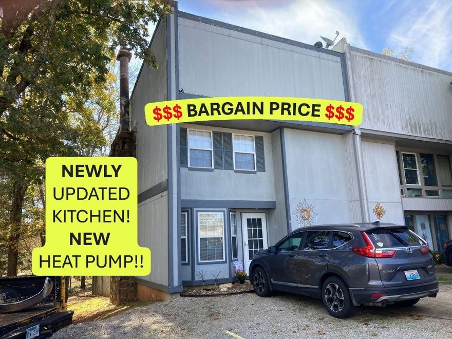 $89,900 buys this end unit TOWNHOME with lots of UPDATES!! 2 bedroom, 2 & 1/2 bath, 2 level TOWNHOME! Brand new kitchen with GRANITE countertops & maple shaker soft close cabinets. Stainless-steel appliances include glass top slide in range with convection oven, OTR microwave, French door fridge, and Sapphire blue GE large capacity stack washer and dryer (2025). NEW TRANE HVAC, electric water heater and water softener, 2024. Living/Dining combo with Fireplace (gas logs not operational). New upstairs carpet, all new ceiling lighting & fans and interior paint throughout the home ALL IN 2024. The large primary bedroom has its own 3/4 bath with his & her vanities. The full hall bathroom with jetted tub and a half bath on the main level are great for guests. Large PATIO out back overlooking green space is perfect for grilling and entertaining. New architectural shingled roof in 2023. 2 level parking spaces. Great location, within walking distance to post office, bank and HEATED SWIMMING POOL!! This property is PRICED TO SELL QUICKLY and is being sold "as is". This would make a great investment property or snowbird retreat. Listing #2421.