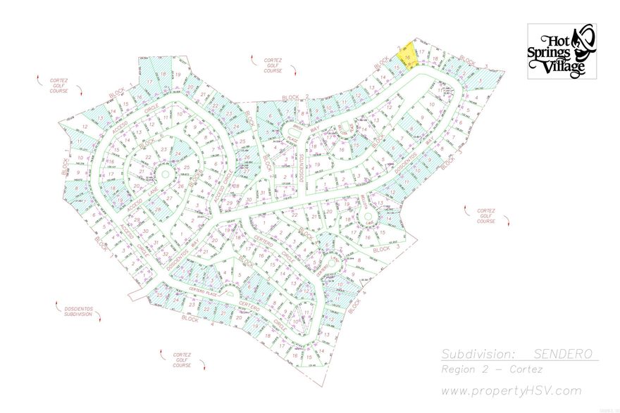 Nice, sloped, golf-frontage lot on Cortez golf course on the west side of Hot Springs  Bring your house plan & builder, and build your dream home in this gated, golf community. There's a one-time buy-in fee of $300.00 for an unimproved lot for new members, which is collected at closing.