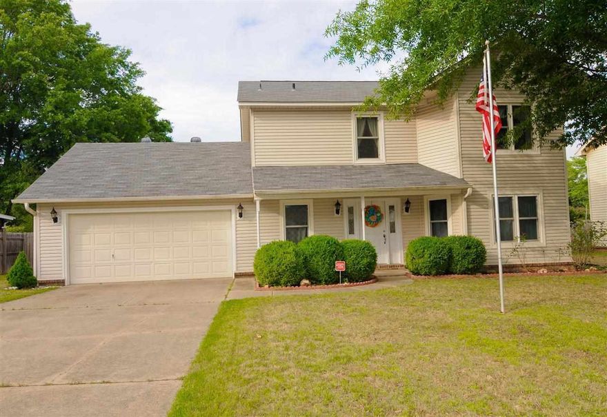 Wonderful Foxwood home located on cul-de-sac street with great area amenities and many extras to include: spacious closets in ALL bedrooms, extra storage closets upstairs and downstairs, workshop room in garage & outside storage, windows & siding-2007, new compressor-2008, laminate wood flooring-2009, new oak staircase, tile accents in both full bathrooms, hot water tank replaced, new roof-2012, new furnace-2014, HUGE master bedroom, and large level lot with fully privacy fenced backyard. See agent remarks.