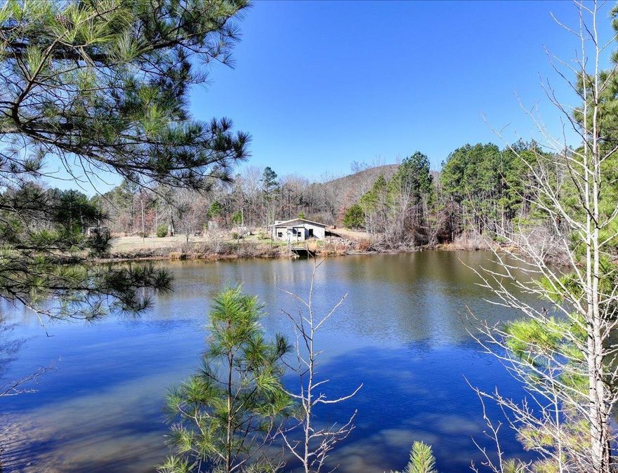 Perfect for a Hunting Retreat or if you're just looking for some solitude and a peaceful setting! Come see this 2Bd/1Ba home - partially built underground - on 28 acres with its own pond! Bordered by National Forest lands, this serene location offers plenty of room for hunting on National Forest lands and fishing in the pond. The inside of the house is a "blank slate" - all of the original flooring has been removed & the walls have been painted with tinted primer - ready for you to put your personal touches on the interior finishes. The ceramic bathtub in the bathroom is a piece of Hot Springs history from the Fordyce bathhouse on Bath House row. At the end of a country lane, this property offer a private setting and the best of country living!