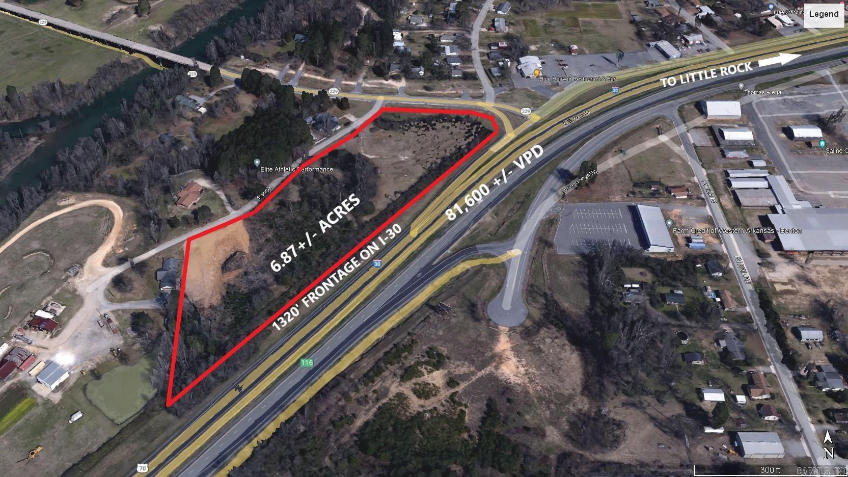 Located at the "front door" of the Central Arkansas/ Little Rock Region commercial corridor, this 6.87+/- acre commercial development opportunity has1320'+/- frontage on I-30 and sees a traffic count of 81,600 VPD! Property is level and ready for development, with all utilities to the site. This offering is located just across I-30 from the Saline County fairgrounds and the River Center, which features a huge city activity plaza with pickleball, swimming, baseball fields, soccer, and more! Surrounded by restaurants, motels, a variety of retail establishments, c-stores, offices, industrial parks, and residential subdivisions, and is just minutes from the Gateway Town Center/Bass Pro Shop retail destination. C-3 zoning, all utilities to the site, and a price of only $7.34/sq ft make this PRIME development opportunity perfect for a wide variety of commercial development projects!