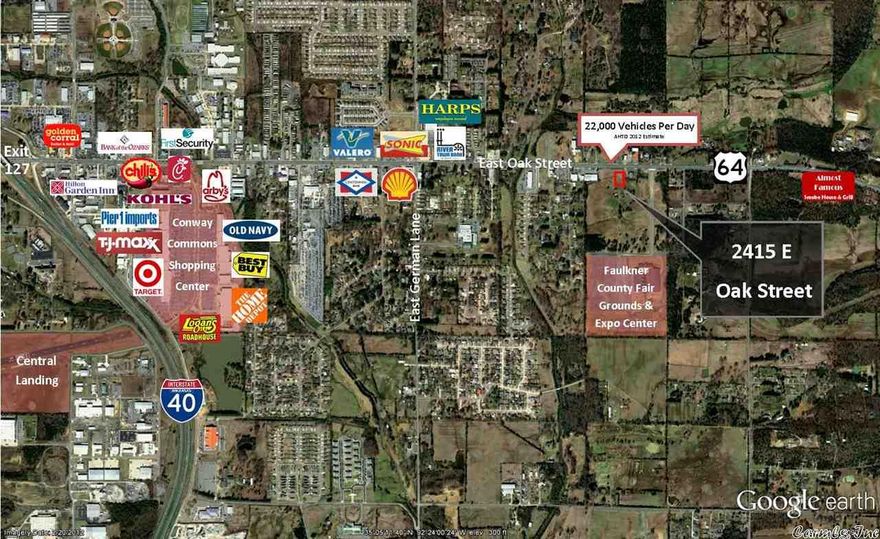 This high visibility tract is located on Highway 64 East (Oak St) in front of Conway Expo Center and Faulkner County Fairgrounds Complex. Traffic counts are estimated to be +/- 22,000 VPD and Conway Corporation water and sewer are close to property. Mineral Rights do not convey. See adjacent listing (MLS # 10334261) for additional acreage.