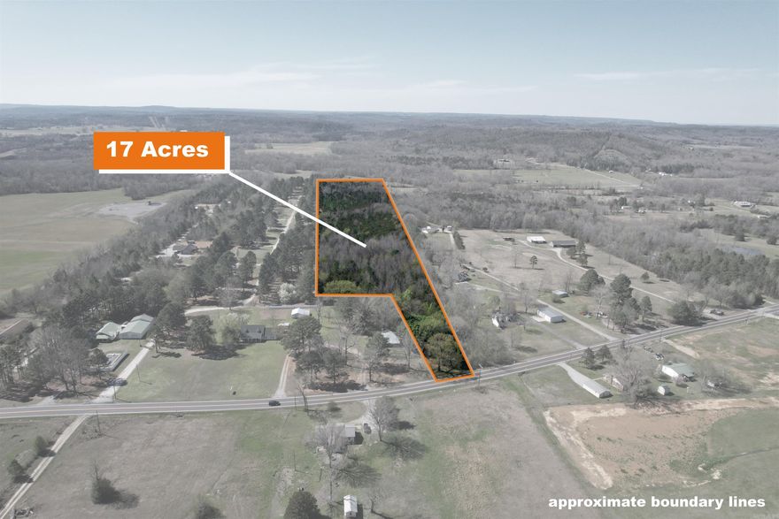 Nice wooded 17 acre +/- rectangle tract of land between Pangburn & Searcy with some road frontage on Hwy 16 just north of 3209 Hwy 16. No restrictions & electric & water are at the road. There is a utility easement running diagonal through the back 1/3 of the tract that would make a good shooting lane. Best of both worlds, having hunting woods in back & clearing for a driveway & house towards the front. Located just North of Mt. Side Dr. & 3209 AR16 on West side of Hwy 16. No mineral rights are available & no seller property disclosure will be available. See agent remarks.