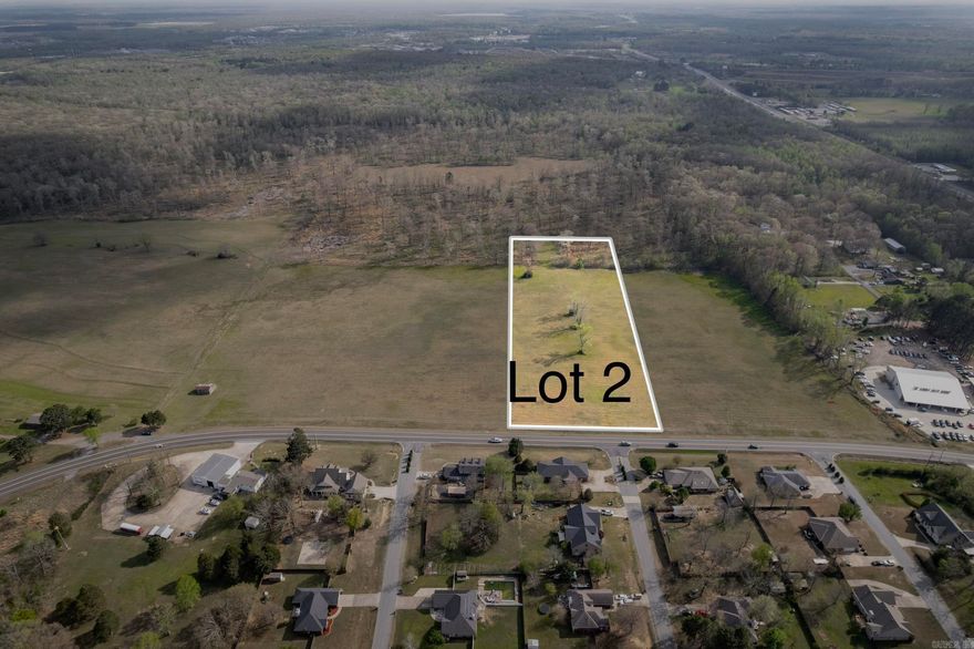 Lot 2: Lot 2 is approx 327' along Hwy 89/W Main x approx 1,000' deep - just over approx 7.5-Acres. Property is located outside of Cabot City Limits at this time. The City is across the street from the property. Commercial Zonings around & nearby too. The property is presently not zoned Commercial due to being outside of the City Limits.  Opportunity: Want an opportunity to play a role in shaping the future of Cabot, Arkansas? This amazing location is ideal for Restaurants, Gas Station, Grocery Store, Office Complex, Retail, Service Operation, or Many Other Options! This is a blank canvas w/significant potential.  Utilities: The property has City Water & City Sewer at W. Main/Hwy 89. Will also have an easement along the Southern border for another option for City Sewer too. Electric & Gas is available at W. Main/Hwy 89. Seller will provide necessary easements, shown on survey, to connect to utilities.  Survey: A new survey to be performed, to confirm actual lines & a new Legal Description prior to Closing. Buyer & Seller to split the cost of the Survey. This is an amazing property with significant potential. Additional video and outlines of all property available. See Agent Remarks.