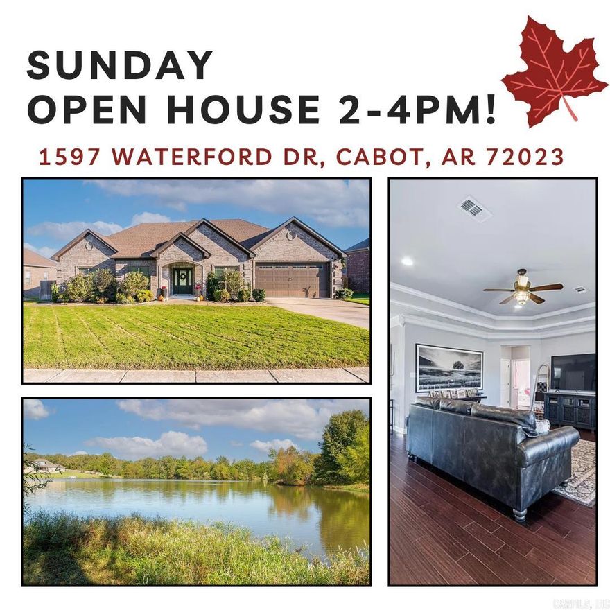 Welcome to the stunning residence at 1597 Waterford Drive, nestled in the heart of Cabot, Arkansas. This exquisite home blends modern comfort with timeless elegance, ideal for a tranquil and luxurious lifestyle. Offering four bedrooms and three bathrooms, the open floor plan seamlessly connects the living room, dining area, and gourmet kitchen, equipped with stainless steel appliances, granite countertops. The master suite is a private oasis with a walk-in closet and bathroom featuring dual vanities, a soaking tub, and a separate shower. Additional bedrooms are spacious and designed with comfort in mind. The beautifully landscaped backyard, featuring a spacious patio, is perfect for outdoor gatherings. Situated in a friendly neighborhood, the home is conveniently close to schools, parks, shopping, and dining options. Additional features include an attached 2-car garage, central heating and cooling, and a mix of hardwood, and tile. Home protected by a mosquito misting system that is pet and people friendly. Home offers a Trane clean affects air cleaner, Sprinkler system and New fence. Schedule a viewing today to experience its charm and elegance. Schedule your showing today!