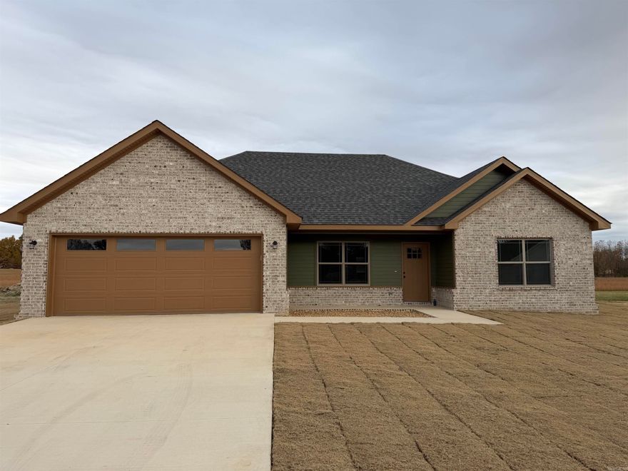 Welcome home to this newly built 4 bedroom, 2 bath beauty. This all electric home showcases James Hardie siding and brick for exceptional curb-appeal. Inside, the split layout ensures privacy, while ample closets add convenience. Step out back to a covered patio and extended slab ideal for grilling, gatherings, or quiet evenings outside. Enjoy the stylish vinyl plank flooring throughout, custom painted cabinets, Formica countertops and sleek stainless steel appliances. This home is a must see, call for your showing today!