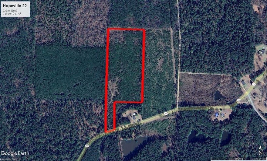 The ‘Hopeville Tract’ (#03019-03947) is a ±22-acre tract located in the northwest corner of Calhoun County at the Hopeville community.  The property is approximately 7.4 miles from Fordyce and 4.7 miles from Bearden.  Access is very good with state highway #205 providing excellent access and frontage.  With utilities available along the highway, the property would make a great home site or farmstead!  Most of the tract has 8-10 year-old native pine that could be future timber revenue and also provide privacy
