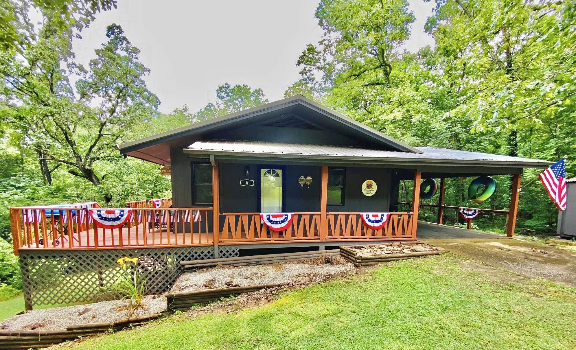 REMODELED HOUSE TUCKED AWAY AT THE END OF A CUL-DE-SAC WITH PRIVACY This cute 1008 Sq Ft 2 bedroom, 1 1/2 bath home has a living room, kitchen/dining area combo, new flooring, metal roof, vinyl windows, new interior paint, new doors and lighting, and large deck area and carport with a storage room. 2 Lots with plenty of gathering spots for enjoying the peace and quiet of CV. Close to Lake Navajo and also not to far from the South entrance so easy access in and out of Cherokee Village. Home has also been on the KR nightly rental program.