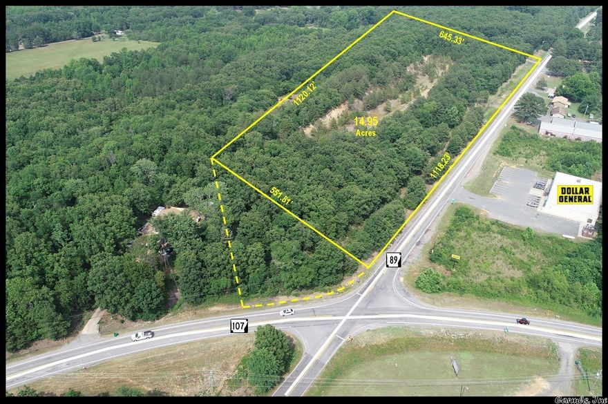 Large corner lot at the Intersection of Hwy 107 & Hwy 89. +/- 2.5 To 14.95 acres available w/1118' frontage along Highway 89. Site is directly across from newly constructed Dollar General. Combined traffic count of 9,000 vpd & Population of 10,800 within a 5 mile radius.  Perfect location for retail, mini storage, shop or service. No Mineral Rights Convey.