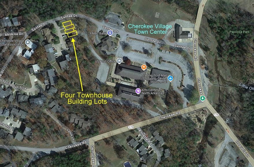 Four Great Townhouse Lots - Excellent Location - These lots are located on Whispering Winds overlooking the Cherokee Village Town Center. Ready to downsize but can't find the one townhouse that fits your needs? Here you can build that one. Or looking for investment possibilities? Check these out. Cherokee Village sewer and water are hookup ready. What a great price for these four lots, plus the location is Amazing!