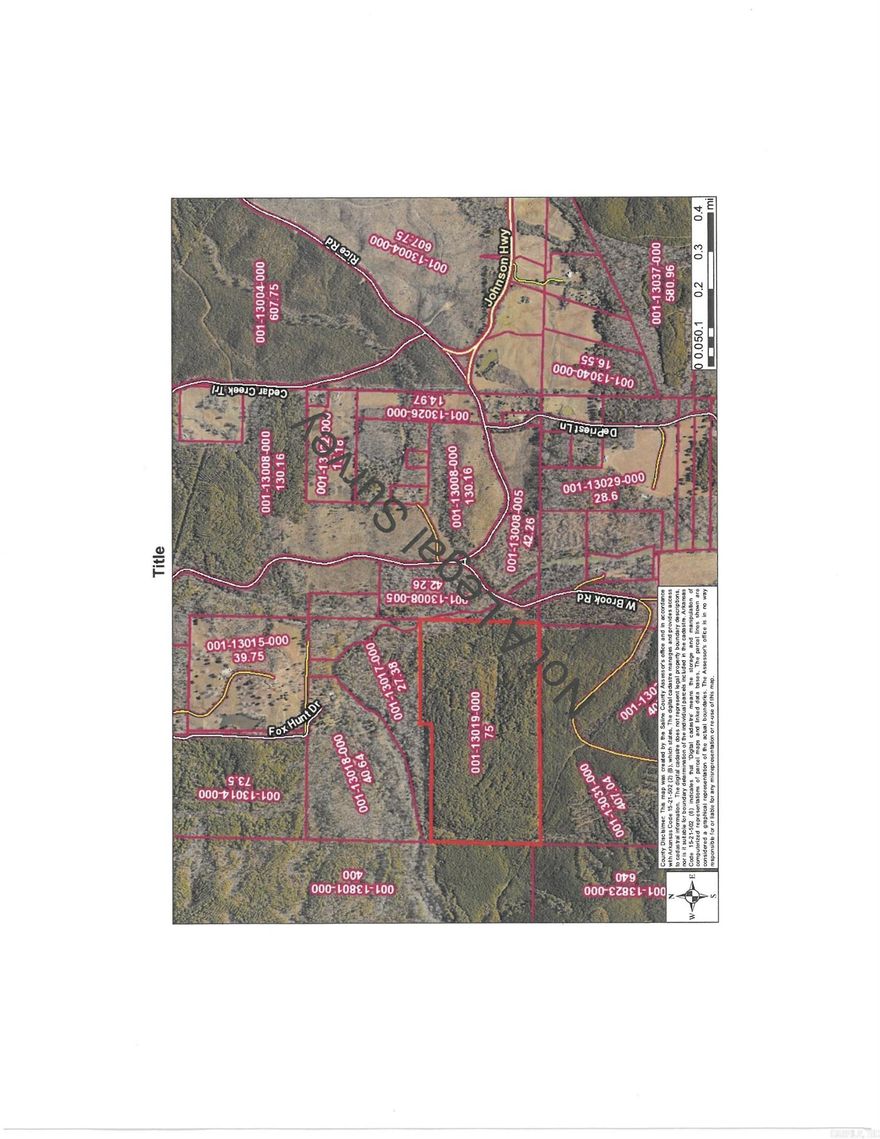75 wooded acres in Paron - mostly pine and some hardwood - mostly chip and saw and pulp - trees approximately 18 years - no disclosure - there is an easement for the neighbor at the front of this property to allow neighbor to cross the water more easily