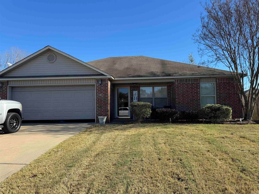 Darling home located on cul-de-sac features 3 Bedrooms 2 full baths, living area, eat-in kitchen with pantry, electric range and dishwasher and a nice size laundry room.  The primary suite is separate from other bedrooms and features a large walk-in closet and double vanities in the bathroom. The other 2 bedrooms share a nice size bath. There is also a 2 car garage, front porch for enjoying the outdoors and a fenced level lot.  Easy access to interstate.  Seller will offer a painting allowance with an acceptable offer.