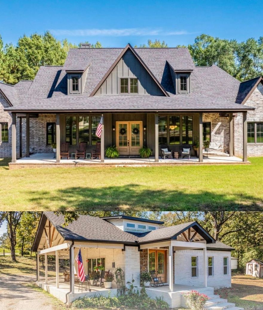 Beautiful home on 5 acres in Greenbrier Schools with private drive & Guest House. Main home (3,746 sq ft) features 4 beds, 4.5 baths, office, upstairs bonus room, and backyard paradise. Open living/dining with double oven, gas cooktop, oversized island, and butler’s pantry. Primary suite offers a spa-like bath with soaking tub, walk-through shower, and large walk-in closet. Ample storage throughout including a secure gun safe closet. Covered outdoor patio includes a wood-burning stove, full kitchen with bar seating, fridge, ice maker, dishwasher, sink, and gas hookup. Property also includes an in-ground storm shelter, rocked fire pit, and 10x12 utility building. Second home (1,469 sq ft) offers 2 beds, 2.5 baths, office, butler’s pantry, stainless appliances, custom skylights, smart features, & a laundry/closet combo that can be accessed from both bedrooms. Two covered porches with vaulted ceilings, sliding side doors, and attached spacious carport. Additional amenities include a 30x30 shop with electric and wood stove perfect for storage, entertainment or a workshop. Only 40" away from Greers Ferry Lake and 35" from downtown Little Rock. One-of-a-kind property ready to call home!