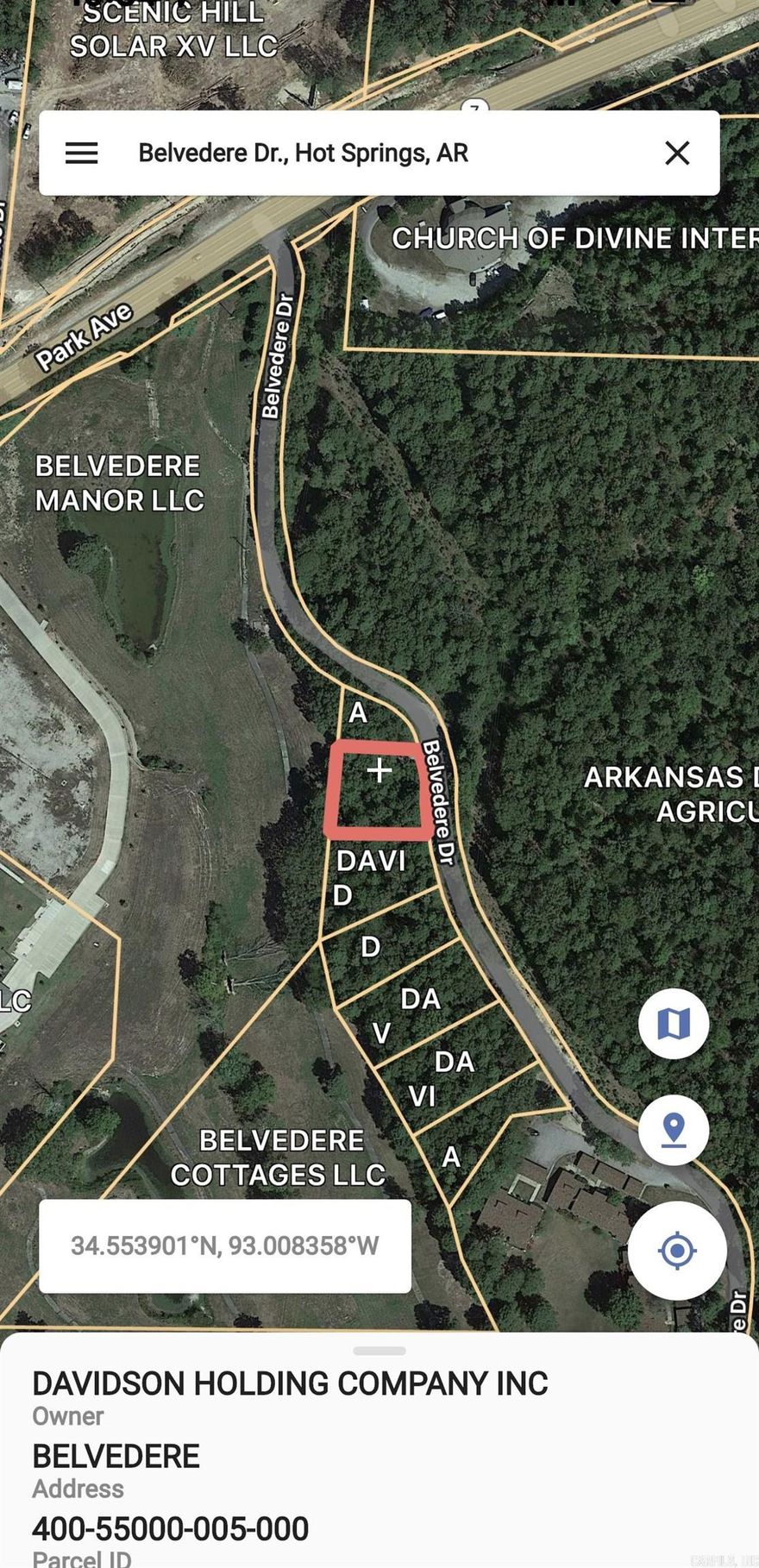 Beautiful lots in existing subdivision.  Surrounded by over 500 acres of green space owned by the AR Dept of Agriculture and Belvedere Cottages Assisted Living. Near the new bypass at Fountain Lake.  Located off of scenic Hwy 7.  5 minutes to Historic Downtown Hot Springs.  Less than 7 miles from Oaklawn Racing & Gaming. Utilities on Hwy 7, not available on this lot, running water/sewar utilities from Hwy 7 would be at expense of buyer or well and septic possibility.