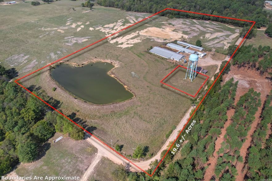 19.49 ACRES +/- including a 2-acre pond with a beautiful rolling hill landscape. 2BRM 1BTH -520 sq ft home that is currently rented. Deep well (200 ft) with the option of rural water on the road. The structural dwellings of this property are a closed hog farm with flat sizes of 43x161, 26x156, 6x150, and 12x20. All of the houses are clean with good concrete floors and a multitude of farrowing crates. There are 2 feed bins and various other equipment along with the houses. There is a separate former office space approximately 320 sq ft that could also be used for storage. The former hog farm lagoon has recently been closed according to state/local guidelines.  There are many commercialized possibilities for this property. Aside from the agricultural possibilities, many entrepreneurs have converted similar buildings into popular businesses such as nurseries, storage facilities, etc. The property is in a rural area but is very close to a paved road off of the well-trafficked Highway 278 North. Several areas on the large acreage would be great to build a new home.