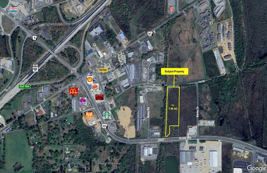 Excellent Visibility along Bill Foster Memorial Hwy/Hwy 321; Cabot's only 5 lane highway boasting 20,000 VPD. Lot located within area of explosive commercial growth including, new Whataburger, Starbucks, Taco Bell, O'Reilly's & adjoining Dollar General. Property has narrow frontage on Hwy 321 allowing for signage & access/driveway, plus approximately 324' frontage on 1st St. Access property by shared driveway with Dollar General. Property is within 100 year flood plain & will require fill for new construction. Zoned I-1, call today for more details!
