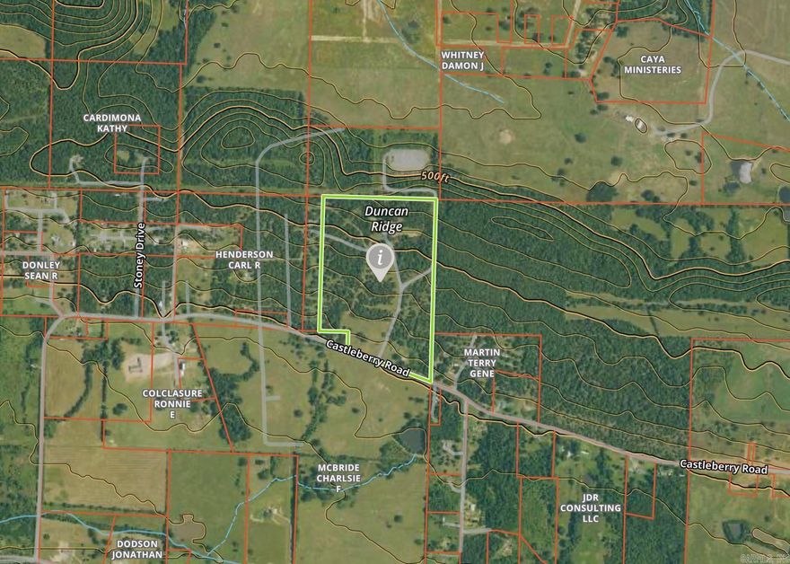 42 acres with road frontage on Castleberry Rd offering privacy, space, and future potential. The 1,800 SF home includes 2 bedrooms and 2 bathrooms with large rooms and a spacious laundry area. Updates include HVAC (2024), roof approximately 4–5 years old, and updated showers. Fiber internet and city water are available. A mobile home is located near the front of the property and is being conveyed as storage only. Property offers ample acreage for personal use or future plans while remaining convenient to Greenbrier.