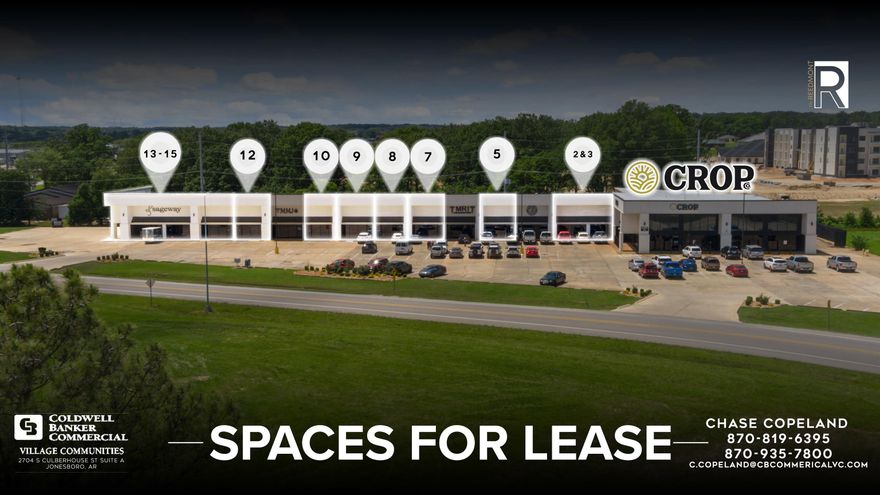 This well-positioned center sits at the corner of S. Caraway Road and Browns Lane access road, offering excellent visibility from I-555 and convenient access to a steady stream of potential customers. Anchored by the popular CROP medical cannabis dispensary, the center benefits from strong daily foot traffic. Traffic counts include 36,000 CPD along I-555 and 24,000 CPD on Caraway. Ideal for a wide range of uses medical, office, or retail units start at 1,275 SF, with ownership open to custom build-outs to accommodate tenant needs, subject to negotiated terms. This high-visibility location offers outstanding potential for growing your business in a dynamic area.