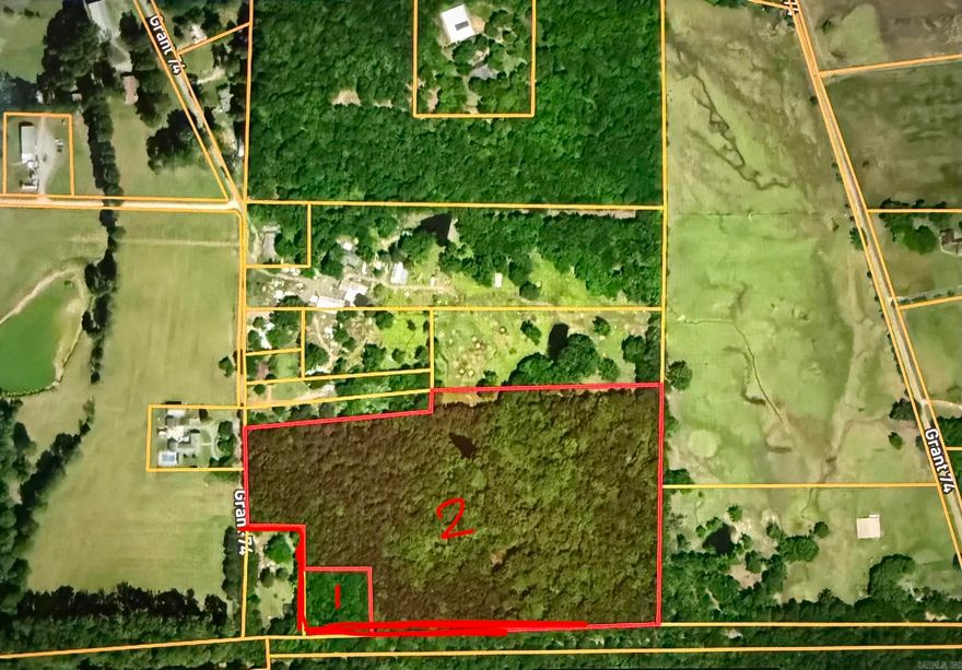 Nice acreage with timber located in Sheridan and Grant County. Recommend a survey for acurate measurements.  Some utilities available but not on  property.  The 20 acres are made up of the 2 parcels in the photo labeled 1 and 2.