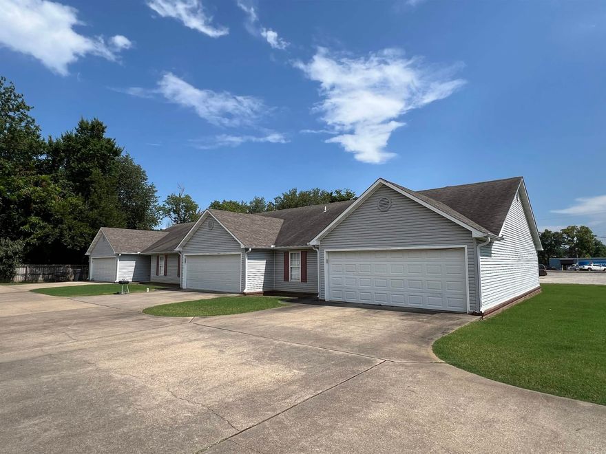 Investor Alert! This fully occupied triplex in Jonesboro, Arkansas, offers immediate rental income and long-term potential in one of the region's fastest-growing markets. Each of the three units features large living area with 2 bedrooms, 2 full bathrooms, open layouts, and a private 2-car garage, providing modern comfort and functionality that keeps tenants long-term. The property is in a prime location within walking distance to Arkansas State University, making it a consistent favorite for students, faculty, and staff. With shopping, dining, and local hotspots just minutes away and downtown only a quick drive, this location guarantees steady demand and high occupancy rates.