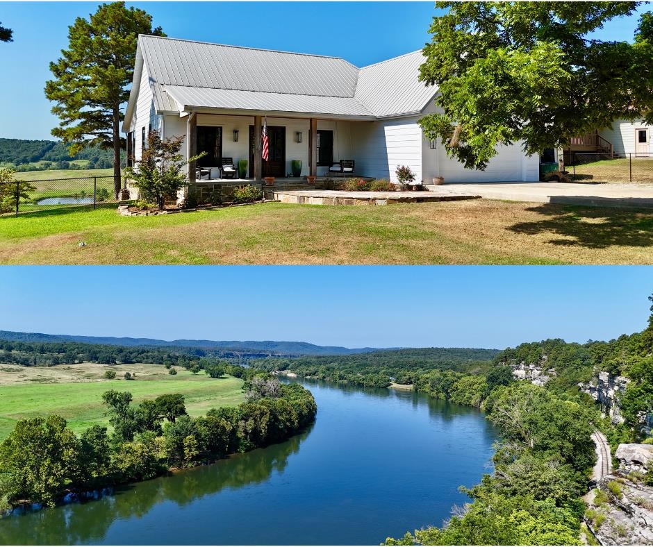 Welcome to a truly unique property perched high on a bluff, offering panoramic views of the iconic White River & Ozark Mountains. This custom-built home is designed to capture the natural beauty that surrounds it, offering a peaceful retreat in one of the most picturesque settings imaginable. Step inside to a bright, open-concept living space where a wall of oversized windows lines the back of the home, flooding the interior with natural light & showcasing the stunning river view from nearly every angle. The living area flows into the beautiful kitchen, featuring custom cabinetry, quartz countertops, stainless steel appliances, & large island. The private master suite offers amazing views, a walk-in tile shower, an oversized walk-in closet, & direct access to the laundry room. You'll love waking up to nature & stepping directly onto the back patio to enjoy your morning coffee. Outside, a large, covered patio leads to a deck & hot tub, an ideal place to unwind while watching the river below. Located in a charming, quiet town known for its beauty & small-town charm. Whether you're looking for a full-time residence or vacation getaway, this property is one of a kind!