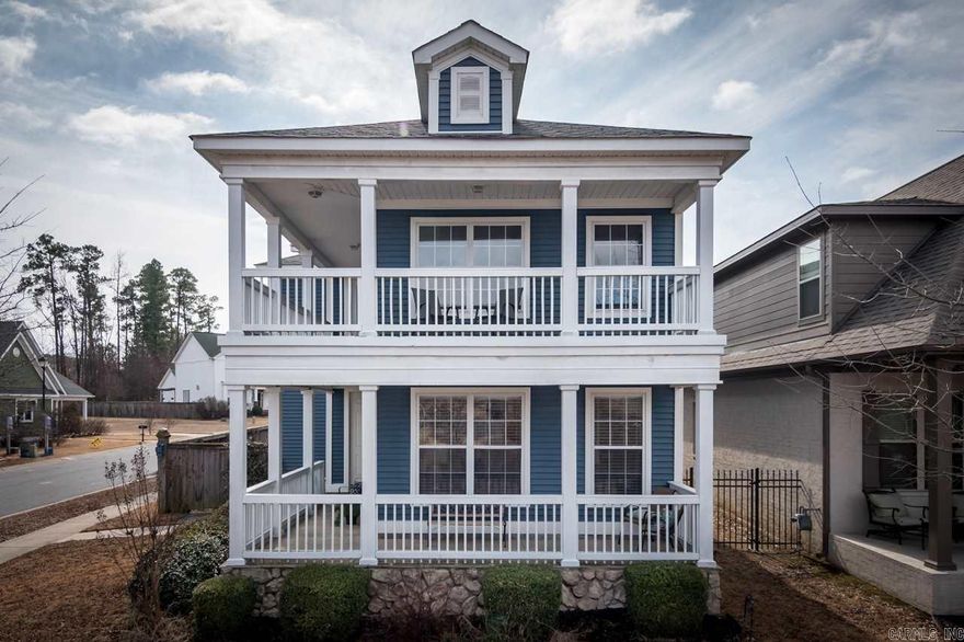 Gorgeous coastal/seaside style home in Villages at New Bedford.  It is a must see! This beautiful 3 bedroom, 2+ bathroom patio home with second living space has charming two sided wrap around front porches & balconies.  The large windows throughout the house let natural light in all day. The master bedroom is on the main level with a large master bathroom, jetted tub with separate shower and spacious walk in closet. Fantastic open kitchen floor plan with granite.  Upstairs, two bedrooms with Jack&Jill bath.