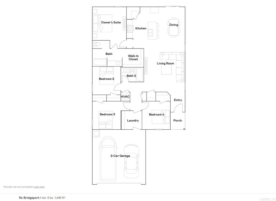 The beautiful Bridgeport plan has a  welcoming covered entryway and front yard landscaping. This one-story home features 4 bedrooms and 2 bathrooms. Enjoy the large open-concept living room, fully equipped kitchen with energy-efficient appliances, ample counterspace, and corner pantry. The laundry room, conveniently located just off the garage, is perfect for any sized family. Learn more about this home today!   **SEE SHOWING REMARKS & AGENT REMARKS FOR IMPORTANT INFORMATION**