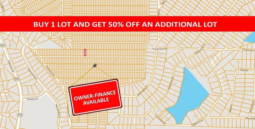 Buy one lot and get 50% off an additional lot! Owner-finance for easy terms. Cash buyers can pay by debit or credit card as well. Nice lot to develop or hold for future value. Public water and electric are available to run to property and will need septic. Owner/agent. No mobiles allowed. 300-2500 minimum build size on any other type of home, depending on subdivision. Finance is 5 months at $194 and closing costs are included. Lots marked with red banner are part of promotion. No limit on lots. Buyer responsible for any/all taxes and lots sold "as-is". Quit claim deed conveys. Parcel ID# 388-00035-000