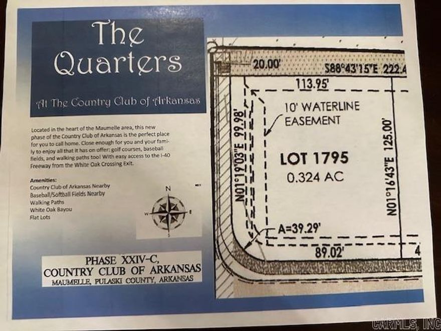 Your search ends here! Welcome to The Quarters, Phase XXIV-C, the newest phase in Country Club of Arkansas. This is a corner lot that will be right next to White Oak Bayou Wetlands Park.  Build your dream home with John Wright Construction, an exceptional builder known for quality craftsmanship and attention to detail. Bring your own custom plan, or select from one of our beautifully designed home plans and create a home tailored to your lifestyle.