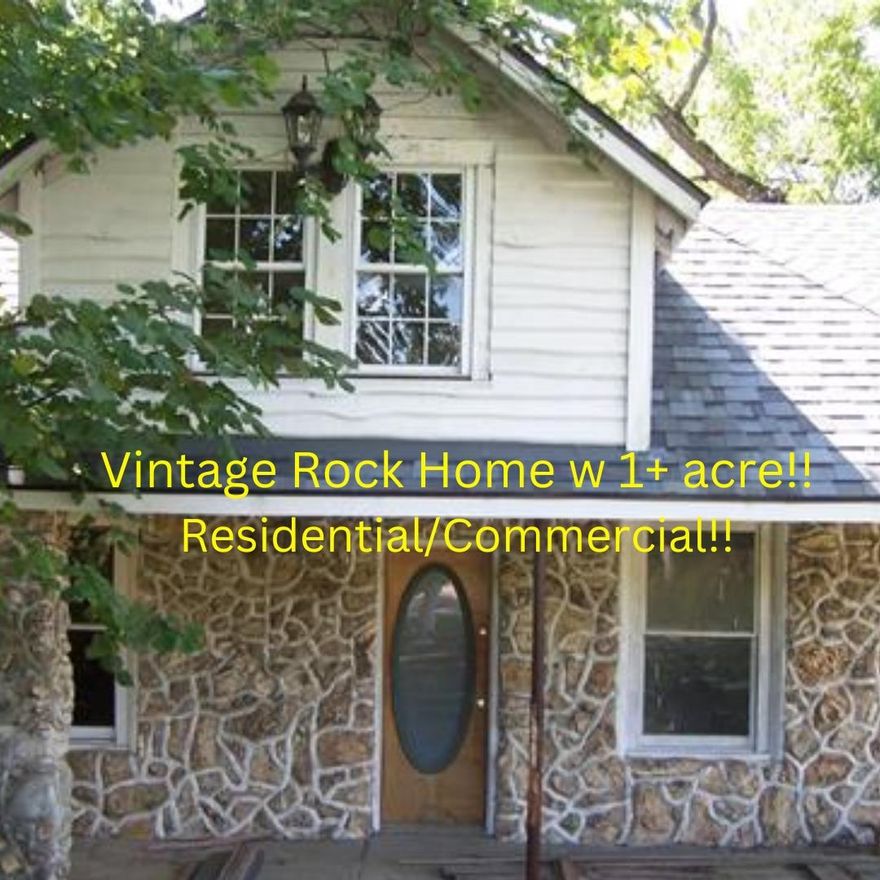 This vintage rock house is located in Ash Flat, AR-on 1 plus acre w/large hardwood shade trees. Ideal business/commercial/residential potential. Has paved driveway. Recent partial renovations; needs some TLC. Previously used as law office-Not many vintage rock homes in as good condition as home. Central h/a-upstairs has large remodeled attic room. Main floor has generous size rooms. Unfinished basement mechanical area. Newer septic pump. Walking distance to amenities. High traffic corridor. A rare find!!