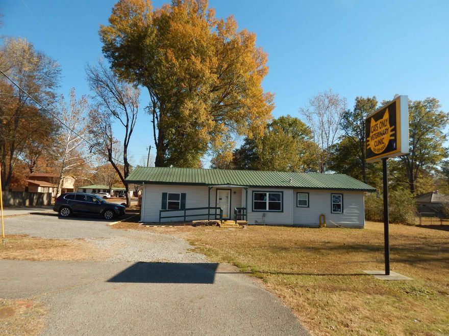 This building is located on a busy corner. It was a vet clinic for cats. Side street parking. 720 square foot garage in the back for extra storage. Come see this property.  OWNER WILL FINANCE Under His Terms and Approval.