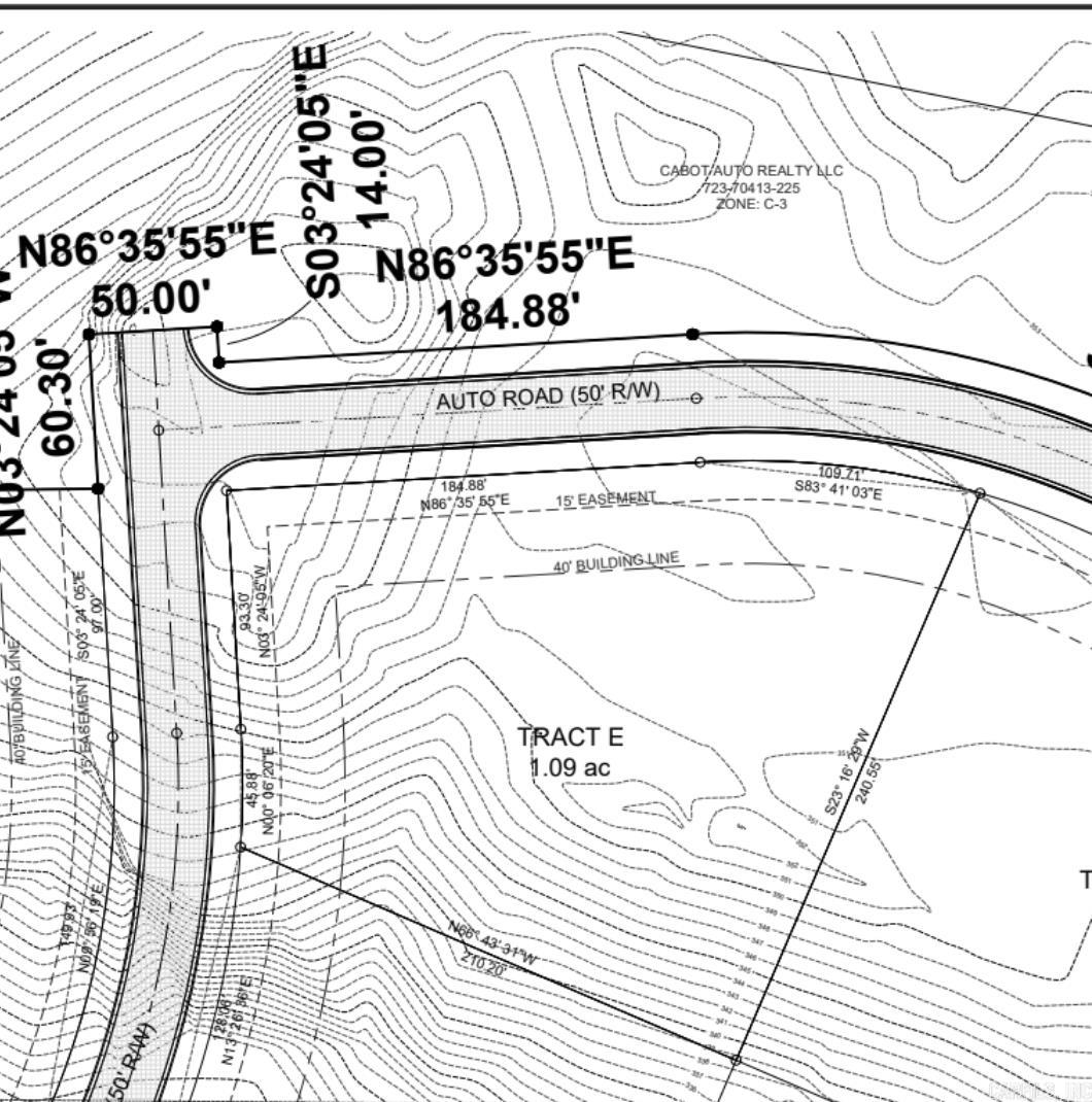 Prime commercial frontage along the most traveled thoroughfare in Cabot. 1.09 Acres IN TRACT E. Tracts B-G have a total of 6.79 acres. Located between I-57 and AR HWY 5. Across the street from Centennial Bank, adjacent to a commercial shopping center and a Ford dealership. Seconds from Wal-Mart Shopping center. McAlister's Deli will be in Tract A. ENDLESS Possibilities. Duplicate Listing - MLS #25034768 All Listed Tract MLS#s (Vacant Land) - Tract C #25034765, Tract E #25034768, Tract F #25034769, Tract G # 25034770 All Listed Tract MLS#s (Commercial Land) - Tract C #25034785, Tract E #25034788, Tract F #25034788, Tract G #25034790