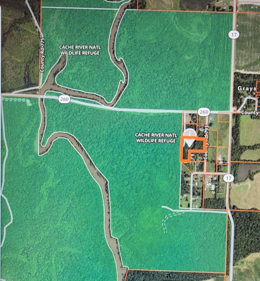 Approximately 7.48 acres m/l adjacent to CACHE RIVER NATIONAL WILDLIFE REFUGE. Agents please see remarks.