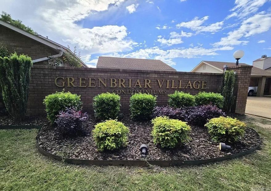 TThis charming single-level condo in Greenbriar Village offers 1,413 square feet of comfortable living space, featuring two spacious bedrooms and two full bathrooms as well as vaulted ceilings, ceiling fans and skylights. The layout includes a bright and inviting sunroom that adds extra living or entertaining space, perfect for enjoying natural light year-round. Also the front porch/mudroom is enclosed with a security door. Located in a quiet, well-maintained community, residents also enjoy access to a community pool, ideal for relaxing or socializing. This home combines convenience, comfort, and community amenities, making it a great option for easy, low-maintenance living.    The AC and hot water heater were replaced in 2021. The plumbing has been moved from the slab to the attic, as well. All blinds will remain.