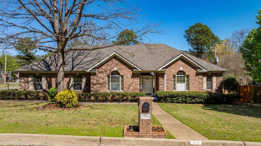Custom-built brick home on corner lot in Don Roberts School, Secluded Hills neighborhood. This home features no carpet, heavy trim, and woodwork throughout. Kitchen, w/ granite, island, walk-in pantry, and polished travertine floors opens to great room with tray ceiling & fireplace. Separate large dining room is nearby. Split bedroom plan with beautiful master w/tray ceiling, spa bath & large, walk-in closet. Other two bedrooms share split updated bath. Storage galore! Over-sized, side-load garage with double sink and 30-amp electric connection. Garage refrigerator also conveys. Great covered deck with nice yard & patio, includes 8 x 10 building. New Roof 2021, New HWH 2022 (Agents see remarks).