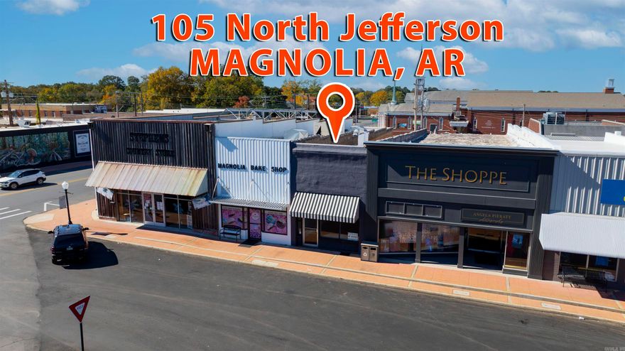 Located right on the square in vibrant downtown Magnolia, this approximately 1,760 sq ft masonry commercial building provides a flexible canvas for your next venture. With concrete block construction, flat roof and full utilities in place (natural gas available, central A/C), you can walk in and hit the ground running.   Step inside to find a clean, open-plan shell featuring durable laminate flooring throughout, prepped for retail, office, studio or create a mixed-use concept to maximize revenue.   Outside, the location is unbeatable. Situated at 105 N Jefferson on the Columbia County Courthouse square, you’ll benefit from high foot traffic, local events and the vibrant downtown atmosphere that draws residents and visitors alike.
