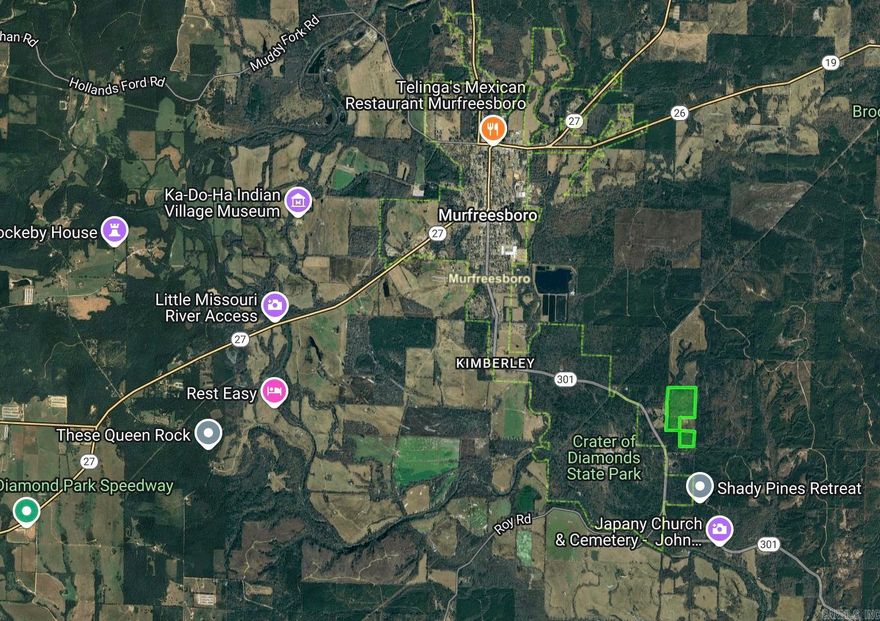 Don't miss this opportunity to invest in abundantly diamond-rich land just outside of Crater of Diamonds State Park. The 60 acres have timber to harvest above the soil and treasures beneath! Topo, Plat, and mag survey on file.