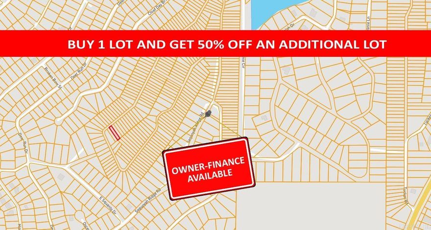 Buy one lot and get 50% off an additional lot! Owner-finance for easy terms. Cash buyers can pay by debit or credit card as well. Nice lot to develop or hold for future value. Public water and electric are available to run to property and will need septic. Owner/agent. No mobiles allowed. 300-2500 minimum build size on any other type of home, depending on subdivision. Finance is 5 months at $194 and closing costs are included. Lots marked with red banner are part of promotion. No limit on lots. Buyer responsible for any/all taxes and lots sold "as-is". Quit claim deed conveys. Parcel ID# 260-00259-000