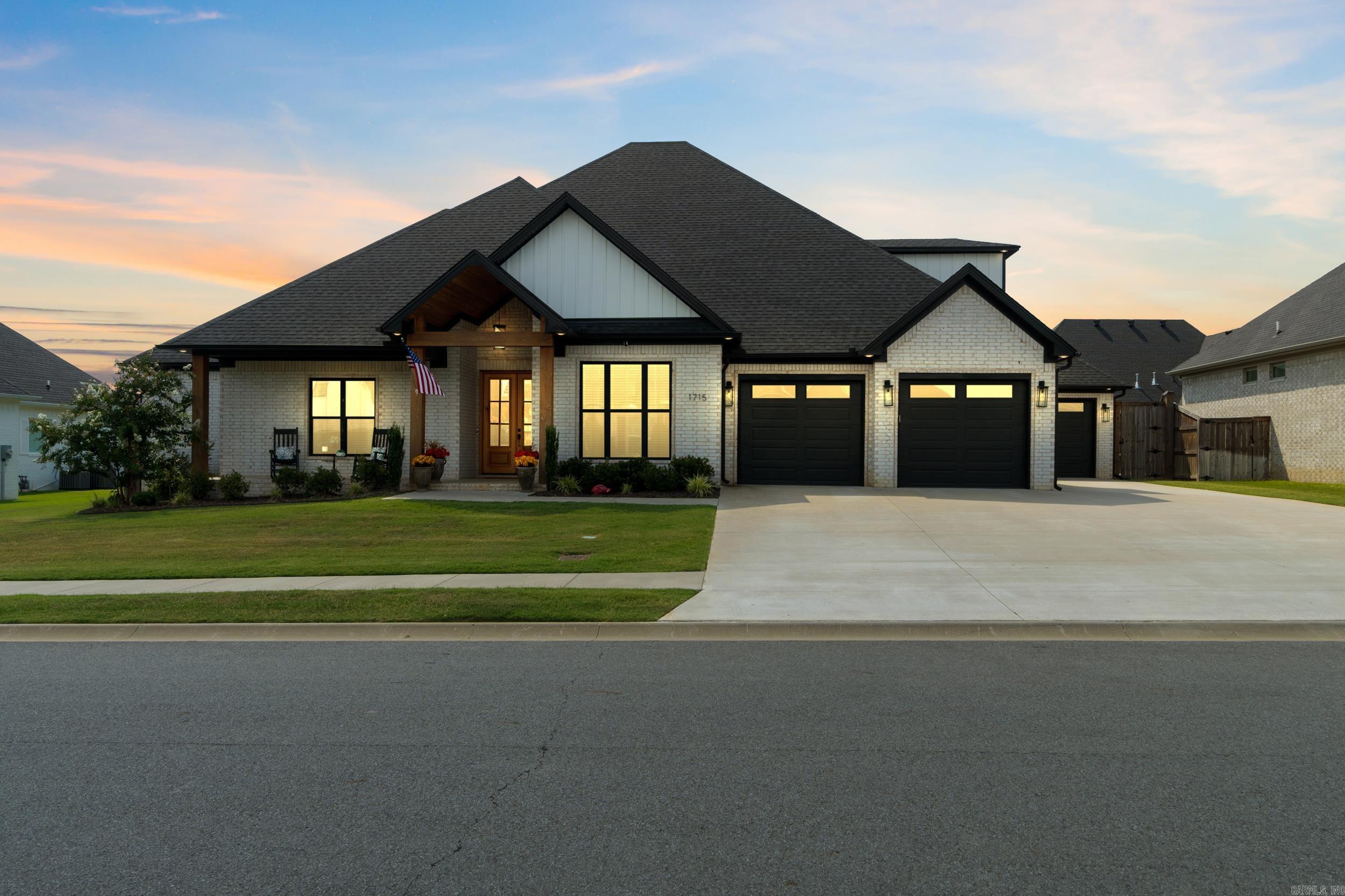 This home is a hidden gem offering large open-concept entertaining spaces as well as a cohesive floor plan perfect for a busy family. This custom build features modern black matte finishes with an open floor concept and plenty of natural lighting. This home has a split floor plan with the primary bed/bath separate from the other bedrooms. Walking in, you will be greeted by an impressive 12 ft kitchen island with beautiful quartz countertops and generous built in storage throughout. Other features include high ceilings with dark beams, walk-in closets, a butlers pantry, an office/formal dining flex space, a large bonus room upstairs with en suite full bath, and tucked away third car garage. The backyard features a covered porch with natural wood ceiling and large backyard for a family to enjoy. Come check out this home in the sought-after Winterbrook Subdivision! Call me or your favorite agent today! Agents see remarks.
