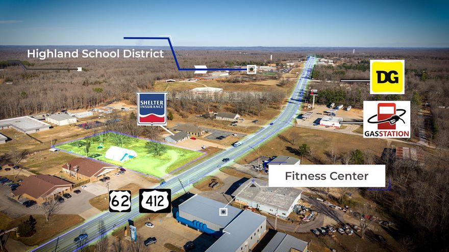 Position your business for maximum visibility and growth with this well-established commercial property in the heart of Highland, Arkansas. Strategically located in the primary business corridor, this 4,588± sq ft commercial building sits on 1.78 acres with includes an extra lot, offering both immediate usability and future upside. Positioned along a main highway with 20,000+ vehicles per day, the property delivers exceptional exposure and long-term commercial viability. The building has a proven operational history as a daycare facility and features a highly functional layout with multiple large rooms, 3 total bathrooms, a kitchenette, dedicated office space, and extensive storage areas. The flexible interior configuration allows for efficient re-use or redevelopment for medical, office, retail, service-based, or institutional users. A fenced rear outdoor area backs to Cherokee Elementary School, enhancing value for education, childcare, or community-oriented operations. Security cameras are already in place. Lot 2 is mostly cleared, providing room for expansion, additional parking, or future development—an increasingly rare advantage in an established commercial district.