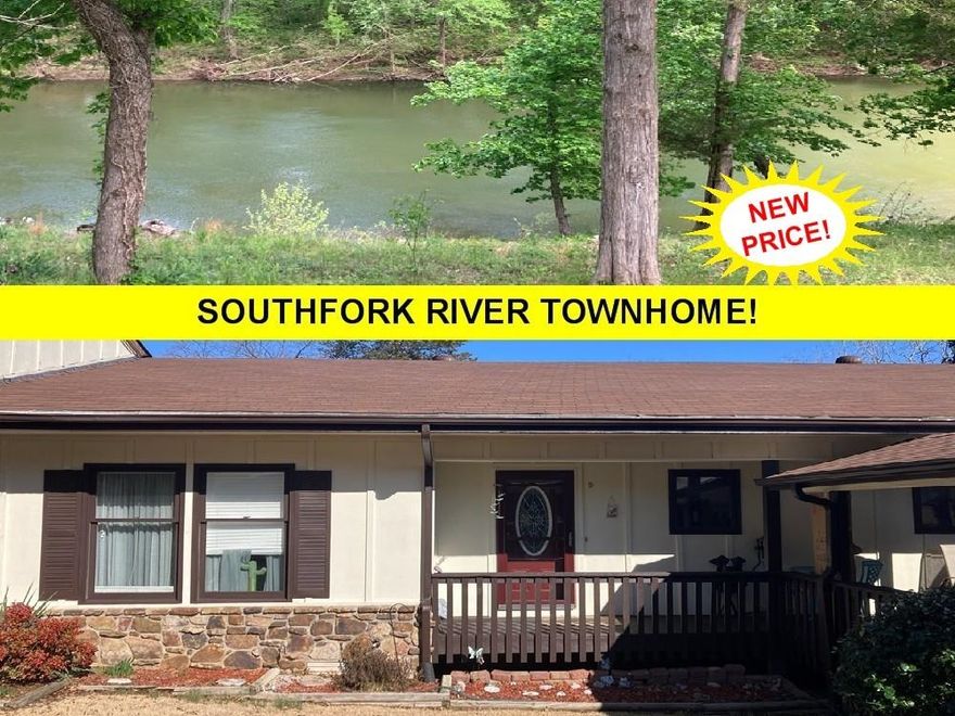 SOUTHFORK RIVERSIDE TOWNHOUSE with NEW PRICE!! Welcome to this wonderful 2 bedrooms, 2 bathrooms, (both have walk-in showers), ONE-LEVEL townhouse with stunning river views from the lovely SUNROOM that has a built-in desk with cabinets that would give you an office space to do any kind of work. Well laid out kitchen with newer solid surface countertops, farm sink and newer appliances.  Refrigerator, washer & dryer are also included. New paint throughout and a newer HVAC makes this home just what you are looking for!   Vinyl plank flooring throughout the home. Large basement that is heated & cooled that can be used as a workshop plus you still have plenty of room for storage. Newer BACK landing & stairs.  Covered front walkway coming from the large 2-car carport keeps you dry when the rain is trying to dampen your day. PRICED AT $154,900.  #2401 24-hour notice to show. Sqft, measurements, taxes are per ARCoData