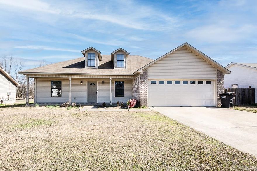 Welcome to your cozy 3 bed, 2 bath retreat! This home backs up to a scenic pasture, offering a peaceful backdrop for daily living. Enjoy lazy afternoons on the big front porch or entertain on the covered back porch. Inside, you'll find new carpet in the bedrooms, fresh paint throughout, and a spacious eat-in kitchen with plenty of counter space. Relax in the primary bedroom with its tray ceiling, or gather around the gas fireplace in the vaulted living room. Come experience the charm and comfort of countryside living in this inviting home!
