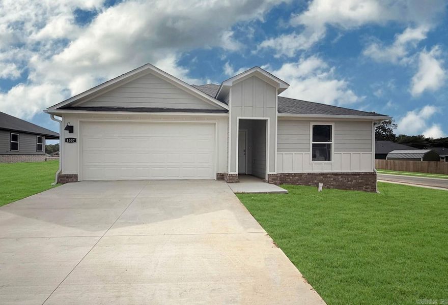 The CALI Floorplan is one of our single-story floorplans featured in Kensington Place community in Bryant, Arkansas. This spacious floor plan includes 4-bedroom, 2-bathroom, and a 2-car garage with an open concept living area, where your kitchen, living, and dining areas blend seamlessly into a space perfect for everyday living and entertaining. The kitchen features 36” cabinets, quartz countertops, and stainless-steel appliances. Fabulous open floorplan. In every bedroom you’ll have carpeted floors.  The primary bedroom has an en-suite bathroom that features a walk-in closet and a walk-in shower. Taxes TBD. Special builder 10-year warranty. Representative photos only and vary as built!