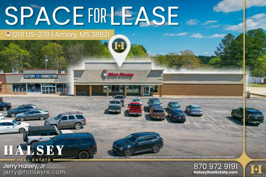 Positioned along US-278 in Amory’s primary commercial corridor, this ±22,400 SF retail space offers a strong presence within an established shopping center anchored by national tenants including Dollar Tree and Hibbett Sports. The property benefits from direct highway frontage, convenient access, and ample on-site parking, supporting consistent daily traffic from both local residents and surrounding communities. Its large-format layout allows for a range of retail, service, or fitness uses, with the flexibility to accommodate a variety of operational needs. Surrounded by a mix of national retailers, restaurants, and essential services, the location is a proven environment for tenants seeking visibility and accessibility in the Amory market.