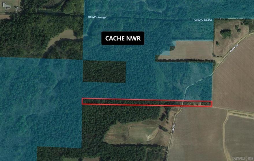 Multiple opportunities packed into a small parcel. This property has Cache NWR frontage on two sides, high ground on Casey Rd. to build a lodge on, and exclusive access to outstanding duck hunting on Bayou DeView.  There are trophy deer hunting opportunities on the property as well as the adjacent Cache NWR ground, not to mention the duck hunting too! Furthermore, this is a perfect location for a cabin on the high ground on Casey Rd. This property is less than 5 miles west from Hunter, and just 20 miles south of McCrory.