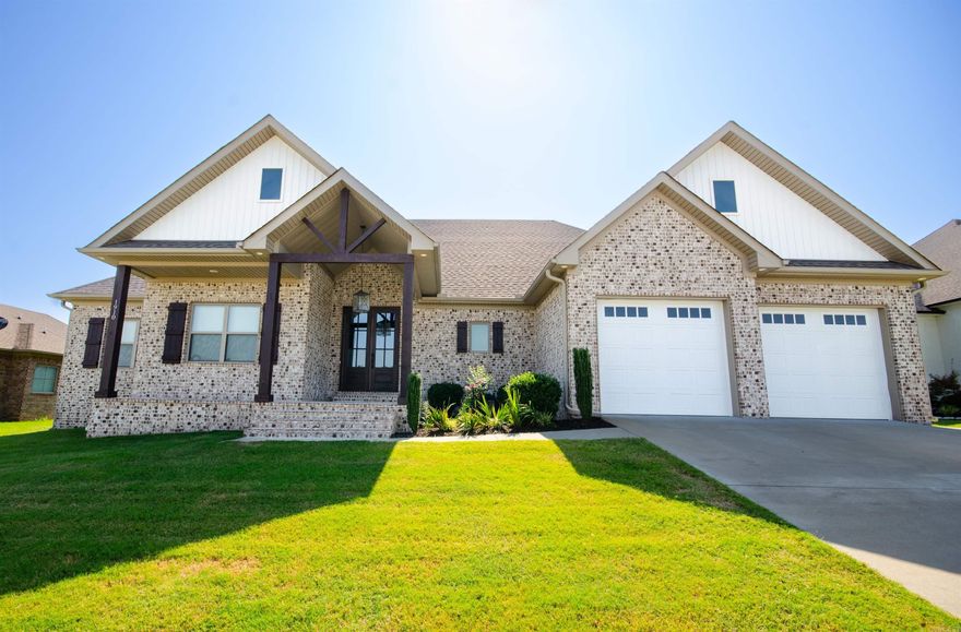 Stunning home with open floor plan in Salem Woods. Great curb appeal with front porch and beautiful wood door. Open floor plan that connects the living room, kitchen, and dining room. The living room features a gas log fireplace. Gorgeous kitchen with quartz countertops, large pantry, and unique backsplash. Split floor plan with large primary suite. Primary suite features a custom tile shower, soaking tub, and large closet that connects to the laundry room. Tankless water heater. Storm shelter in garage! Refrigerator, washer, dryer, patio furniture, patio tv, shelving in garage all convey! The covered back porch is a great spot for entertaining.  Fully fenced back yard. Great neighborhood with convenient access to golf, schools, shopping, restaurants, and more.  Solar panel loan payoff is negotiable. Buyer will receive the tax credit for the installation. Agents, see remarks.