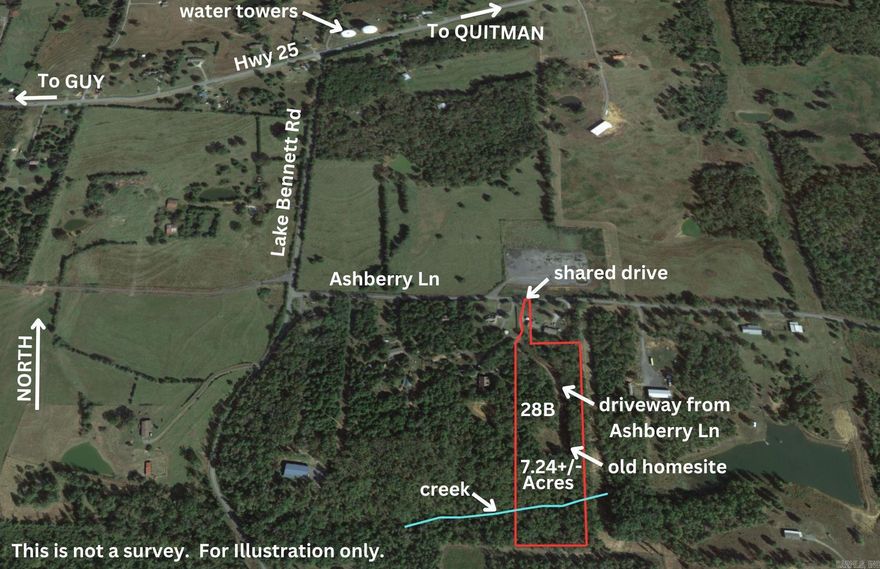 Over 7 Acres of unrestricted Privacy in the trees with a small creek and utilities at the previous homesite.  The mobile home has been removed, but the electricity, water and septic system are ready for your new home. Enjoy the peace and quiet or hunt from your own acreage.