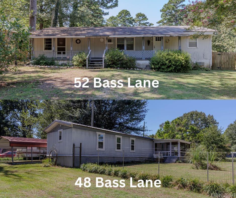 This listing is for both 48 Bass Lane AND 52 Bass Lane. Both properties are in very close proximity to Harris Brake Lake! 48 Bass Lane is a 2 Bedroom, 2 Bathroom manufactured home that has been nicely maintained. New/insulated windows are 5 years old. Newer HVAC 5-6 years old. Metal roof 10 years old. All kitchen appliances will stay. There is a large carport as well! Move in ready!! 52 Bass Lane is a 3 Bedroom, 1 Bathroom home. The back portion was a manufactured home that has been completely gutted and all manufactured home parts removed to be built on permanent foundation. There was an add-on to the front doubling the square footage for a total living square footage of 1,344 sq/ft. This property is heated with propane. There is a massive kitchen with tons of cabinets!!! This property just needs someone to come finish it to their liking! NOTE: Properties will not qualify for conventional 30 year financing (ie FHA, VA, Conventional or USDA RD).