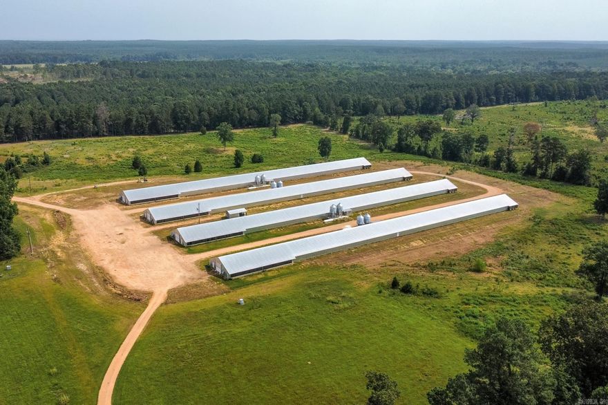 Fully operational chicken farm for sale right outside of Hope, AR. This property features 4 houses built in 2019, 29 acres, acre pond, 3 wells, incinerator, fuel tanks, 2 generators, 4 transfer boxes, and power for additional building sites. Current owner has a contract with Tyson. Owner is also offering the option to lease additional 45 acres to run cattle. Previous lease ran 60 head. Agents see showing remarks.